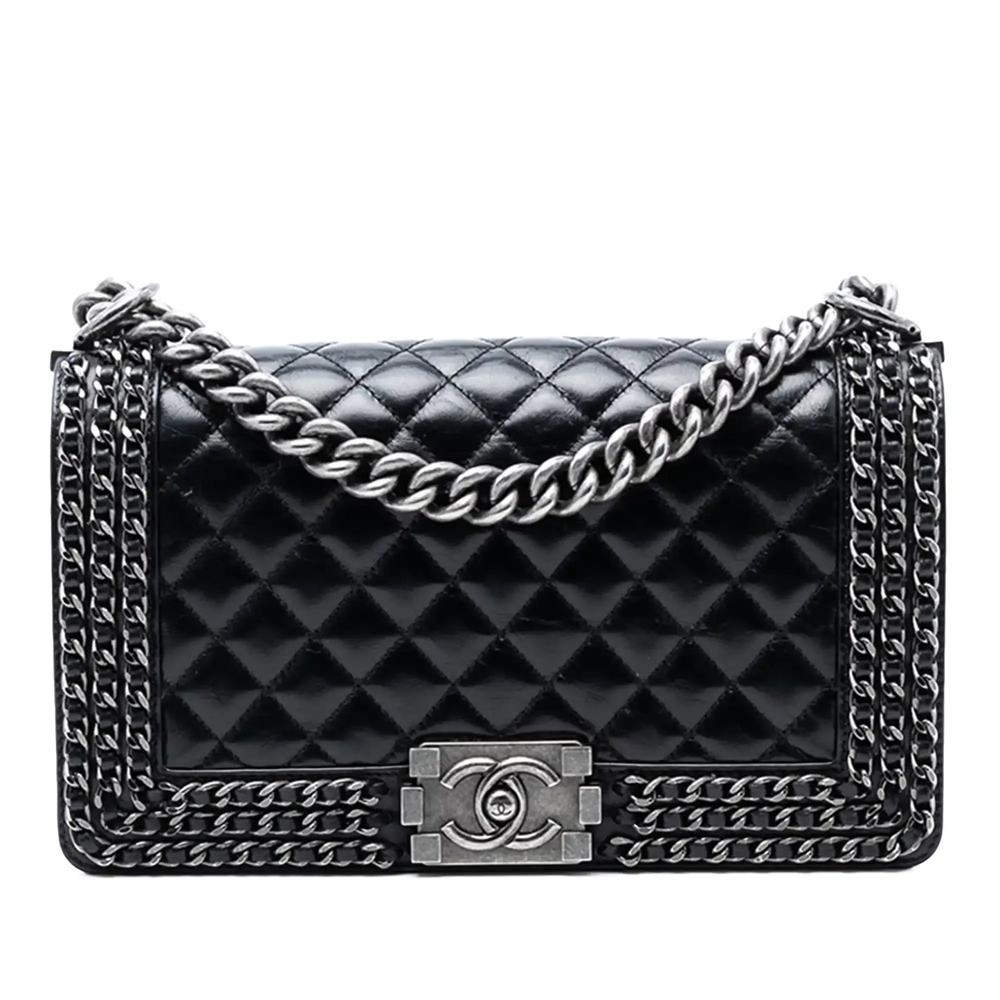 Chanel Old Medium Quilted Glazed Calfskin Chain Around Boy Flap