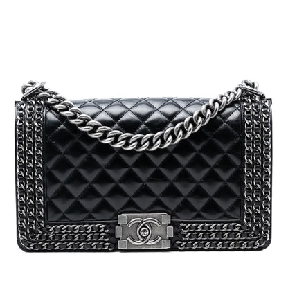 Chanel Old Medium Quilted Glazed Calfskin Chain Around Boy Flap