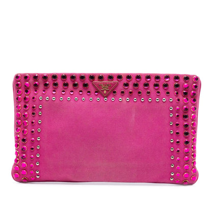 Prada Canvas Canapa Studded Vernice Clutch