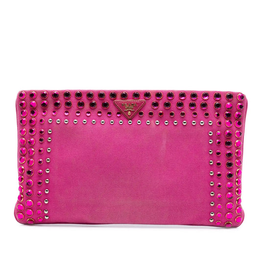 Prada Canvas Canapa Studded Vernice Clutch