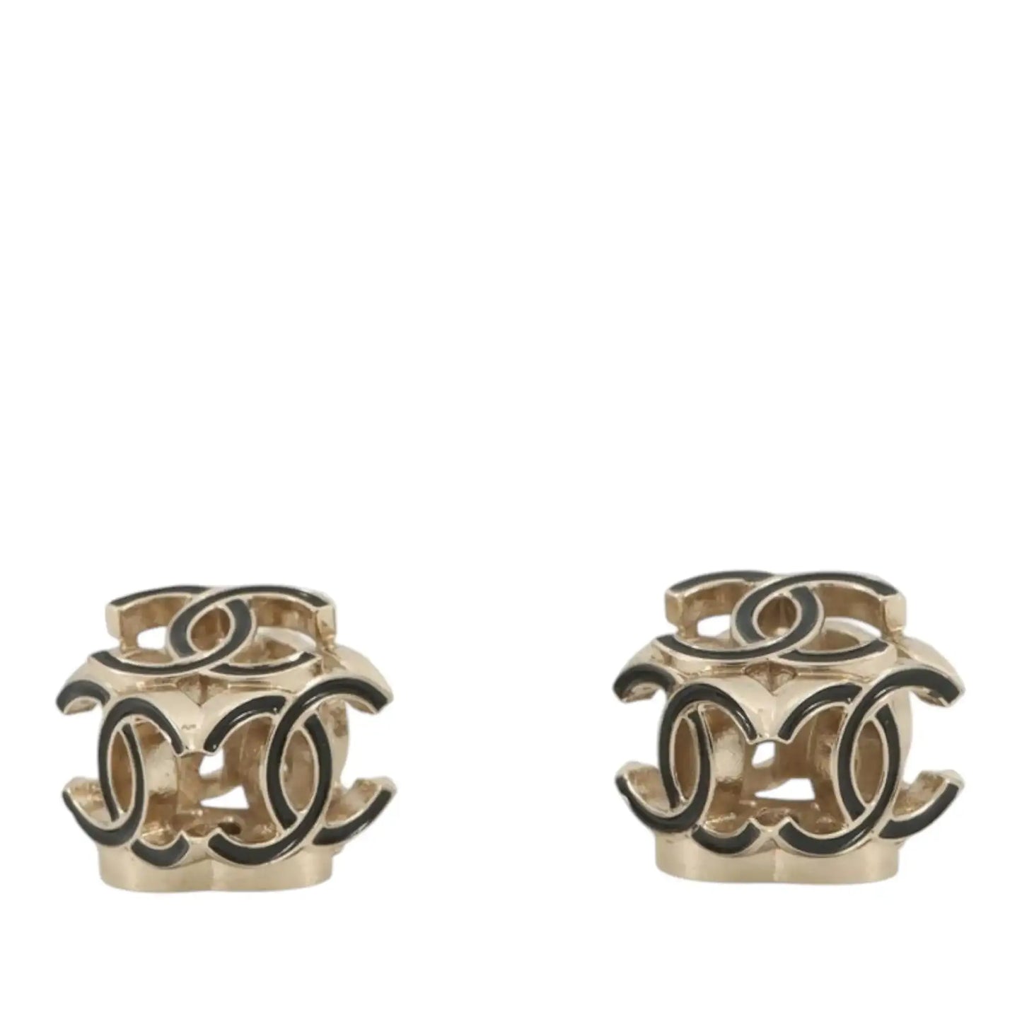 Chanel Gold Plated Enamel CC Cube Bullet Back Earrings
