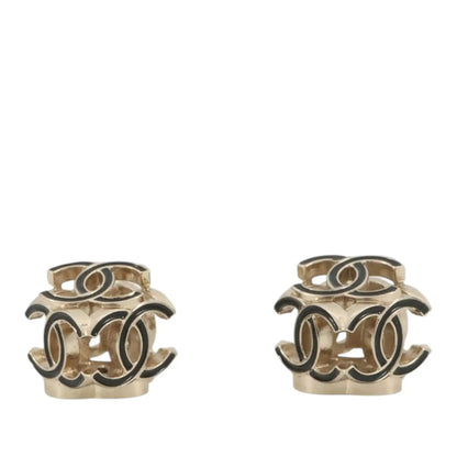 Chanel Gold Plated Enamel CC Cube Bullet Back Earrings