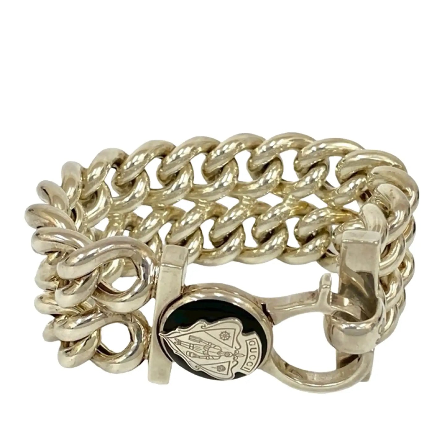 Gucci Sterling Silver Crest Logo Chain Bracelet