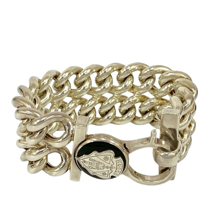 Gucci Sterling Silver Crest Logo Chain Bracelet