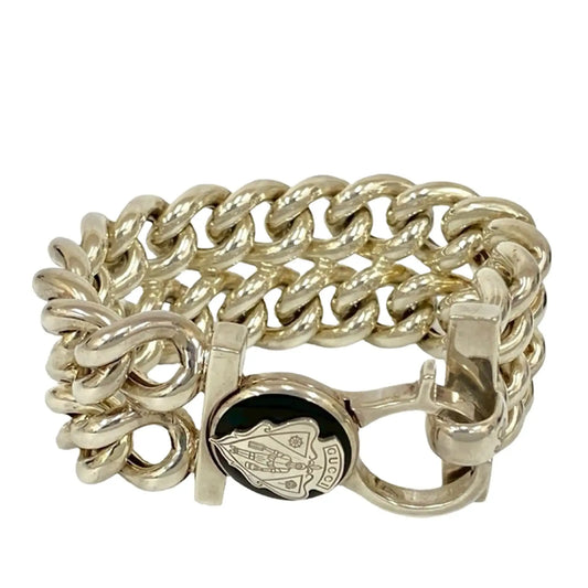 Gucci Sterling Silver Crest Logo Chain Bracelet