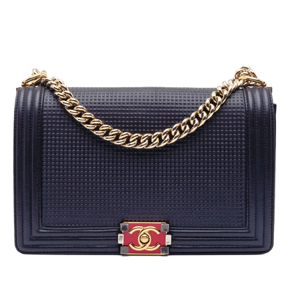 Chanel Medium Lambskin Embossed Cube Boy Flap