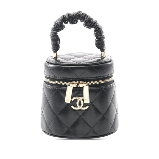 Chanel Mini Quilted Lambskin Ruched Handle Vanity Case
