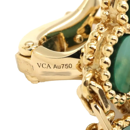 Van Cleef and Arpels 18K Yellow Gold and Malachite Magic Alhambra 3 Motif Earrings