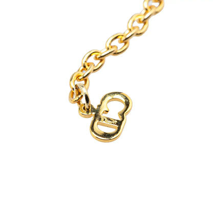 Dior Gold Plated Logo Rhinestone Pendant Necklace