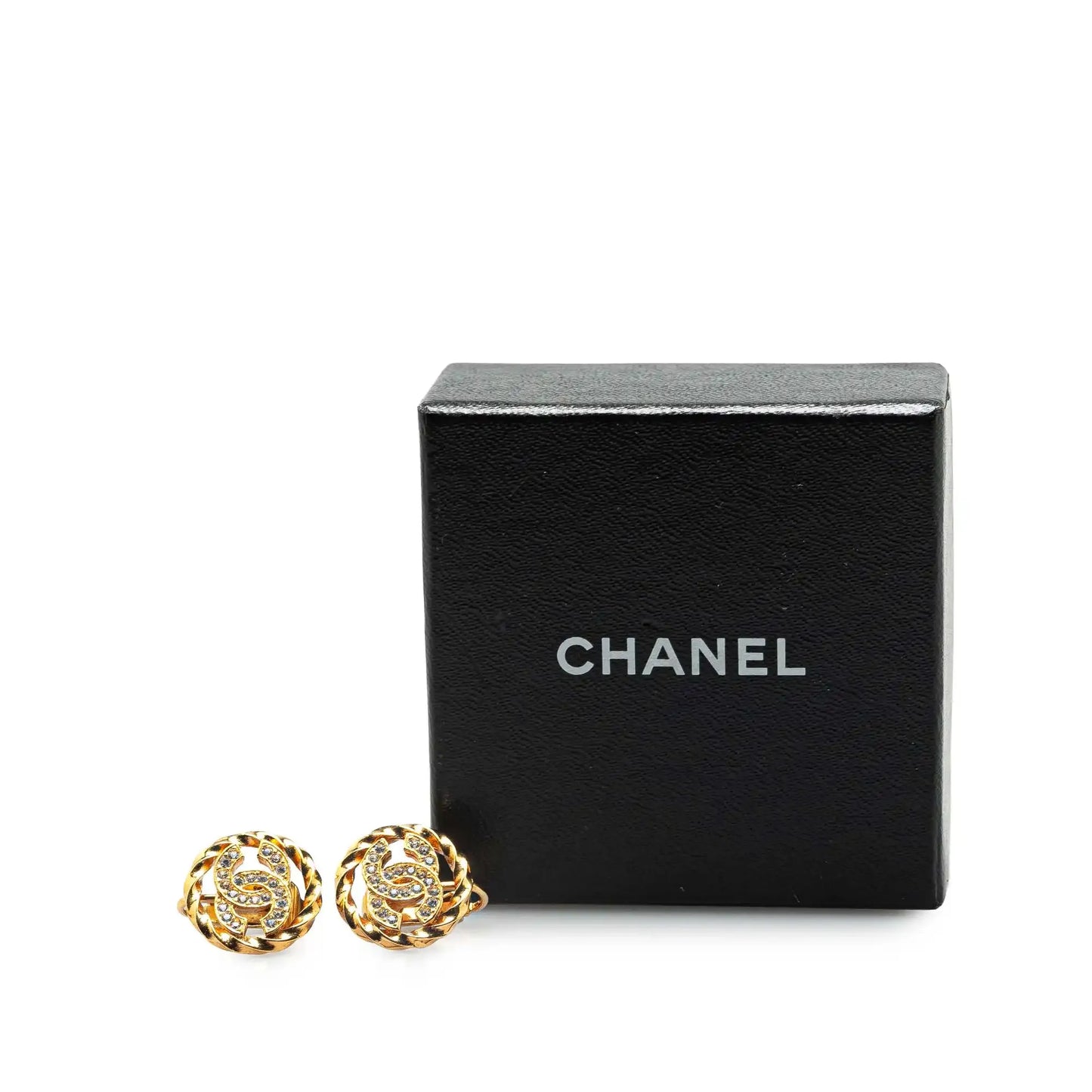 Chanel Gold Plated Rhinestone CC Clip On Earrings