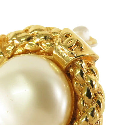 Chanel CC Gold Plated Faux Pearl Clip on Earrings