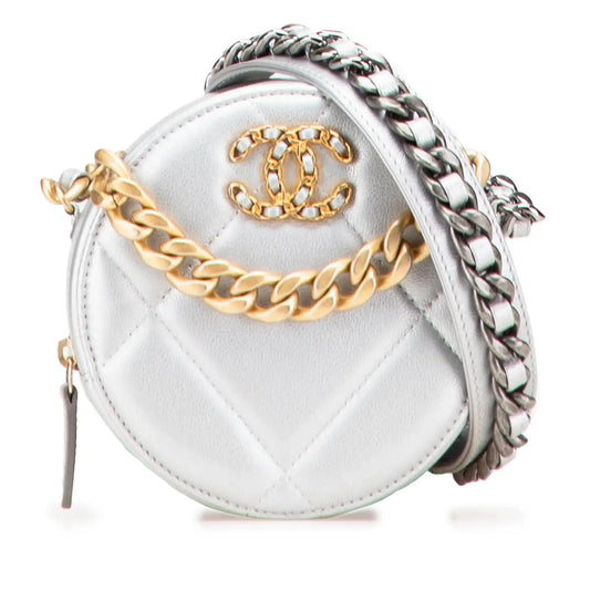 Chanel Metallic Lambskin 19 Round Clutch with Chain