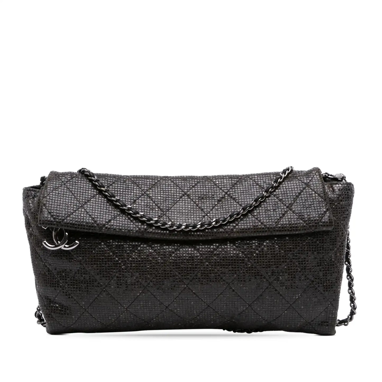 Chanel Quilted Laminated Fabric Chain Evening Crossbody