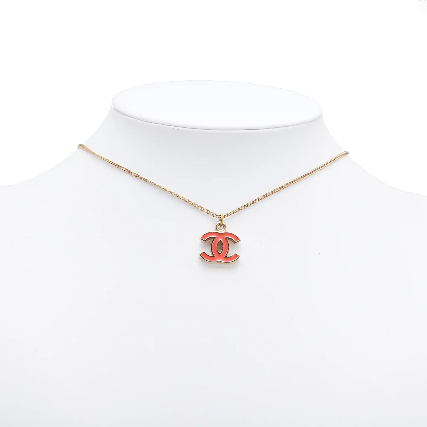 Chanel Gold Plated Enamel CC Pendant Necklace