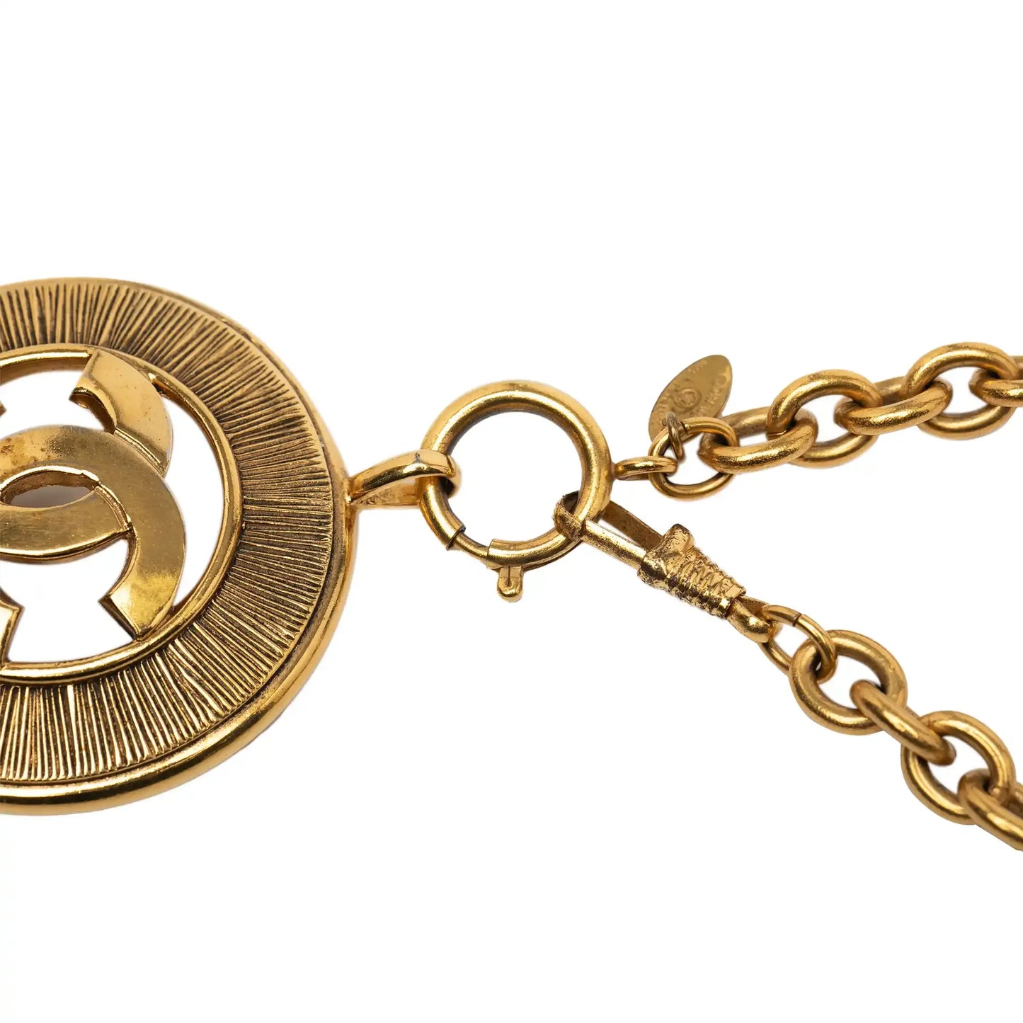 Chanel Gold Plated CC Round Pendant Necklace
