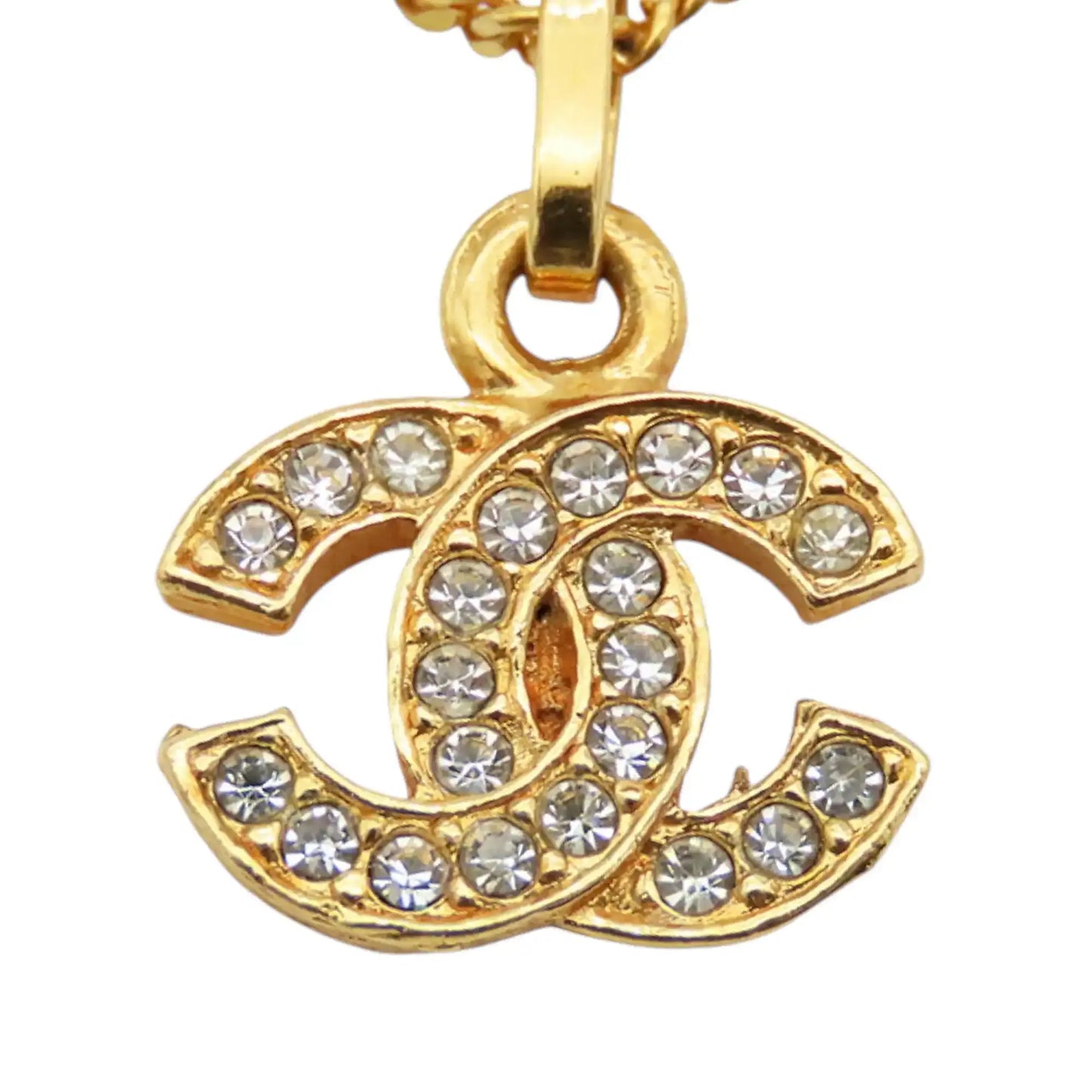 Chanel old Plated Crystal CC Pendant Necklace