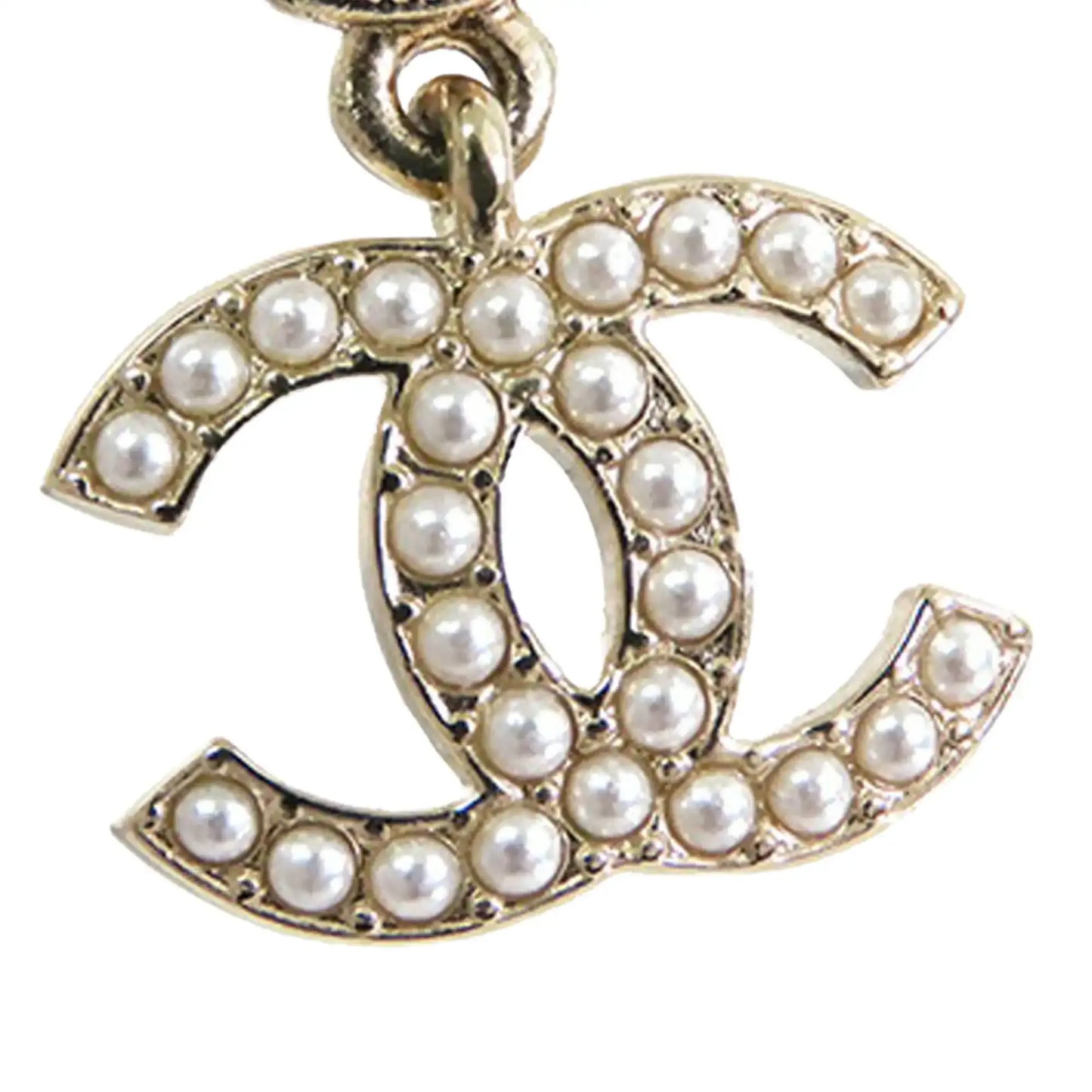 Chanel Gold Plated Crystal Faux Pearl CC Drop Push Back Earrings