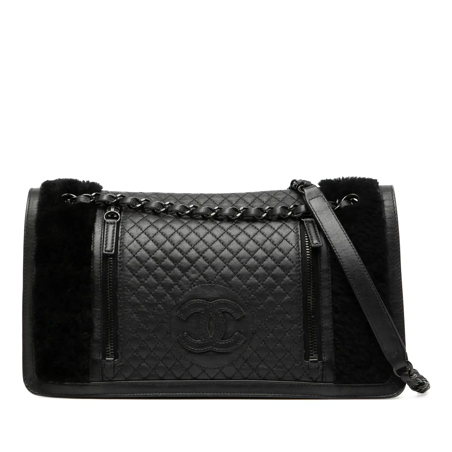 Chanel Large CC Quilted Lambskin and Shearling Single Flap