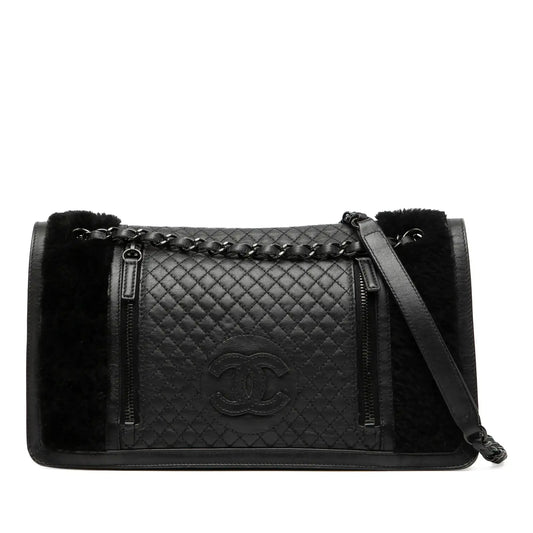 Chanel Large CC Quilted Lambskin and Shearling Single Flap