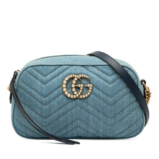 Gucci Small GG Marmont Matelasse Denim Pearly Crossbody