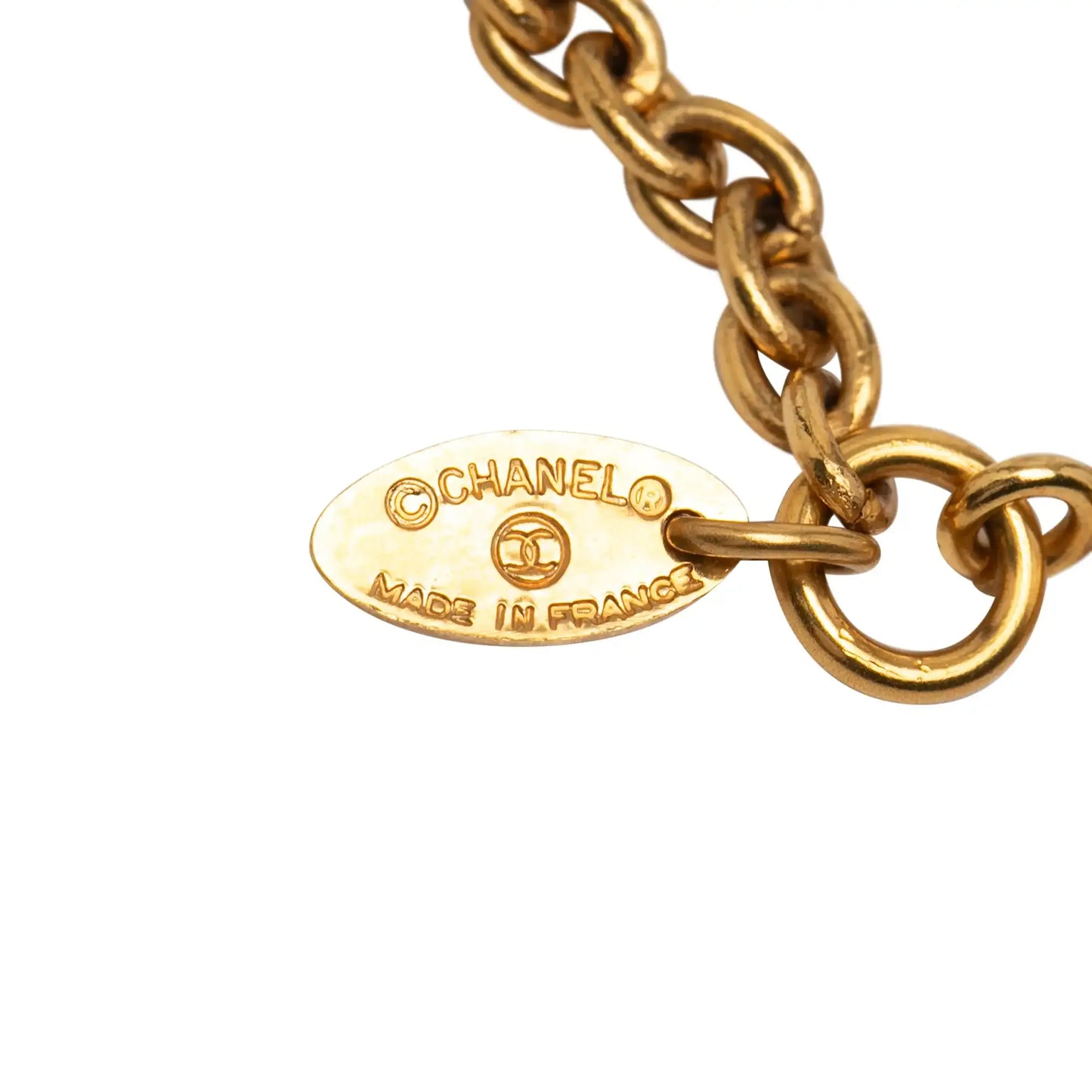 Chanel Gold Plated Quilted CC Pendant Necklace