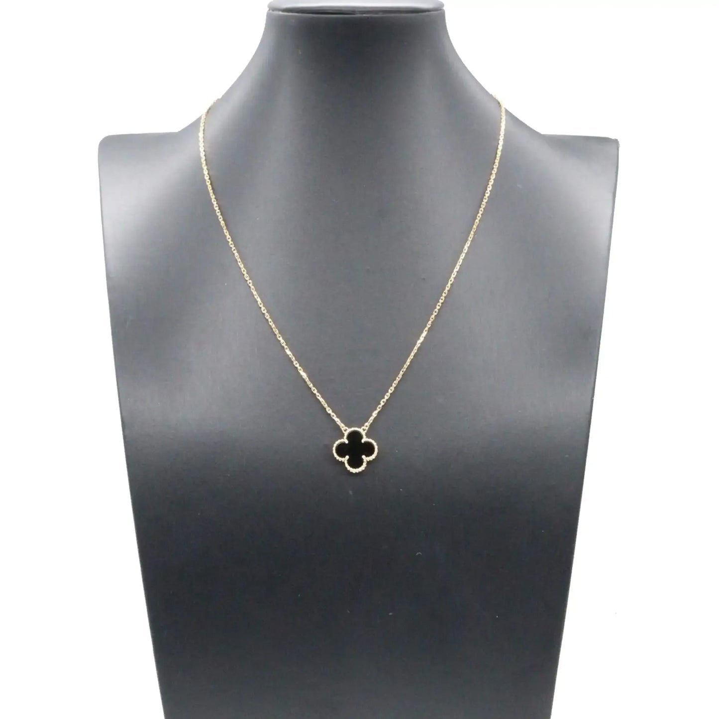 Van Cleef and Arpels 18K Yellow Gold and Onyx Vintage Alhambra Pendant Necklace