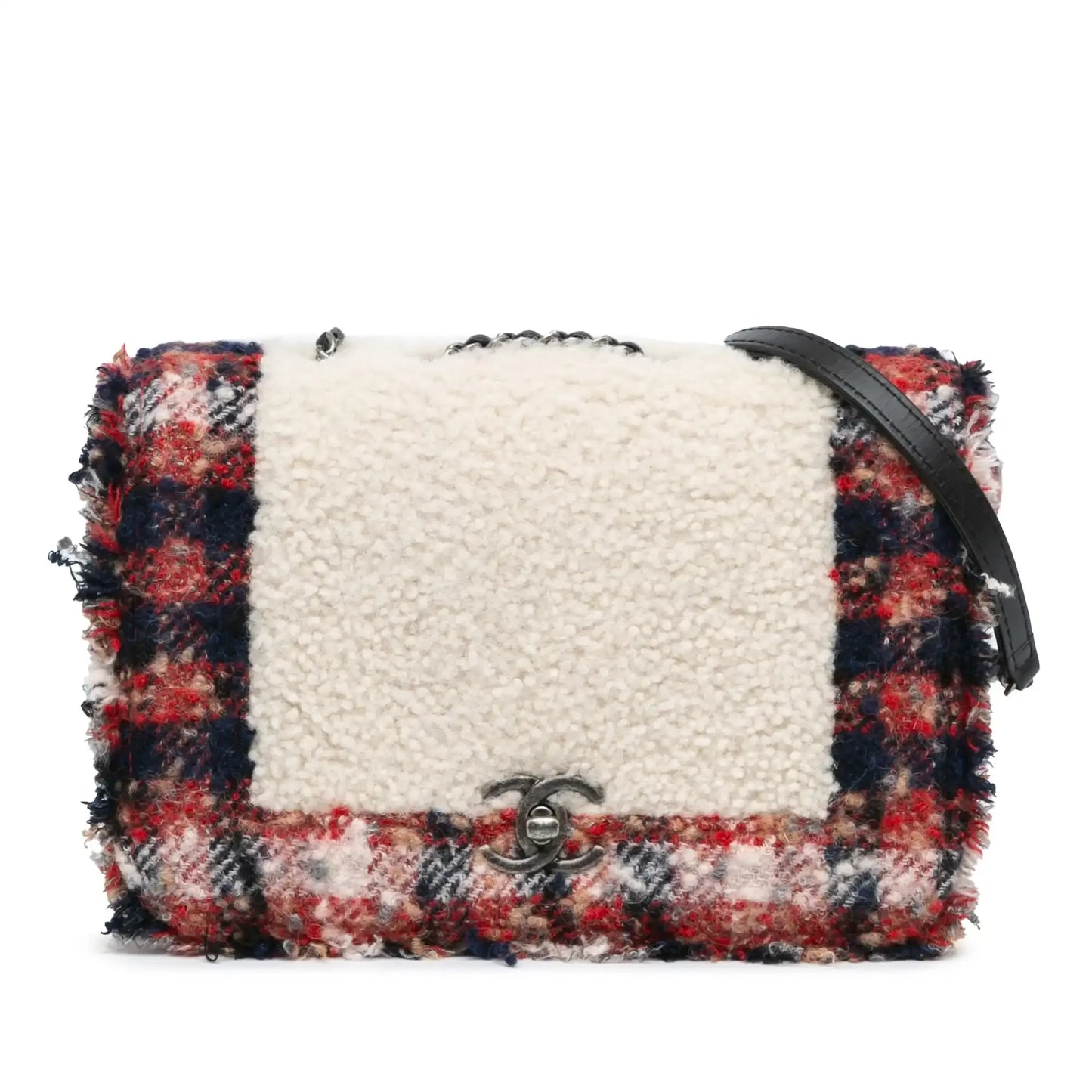 Chanel CC Tweed and Shearling Single Flap
