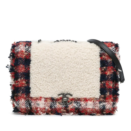 Chanel CC Tweed and Shearling Single Flap