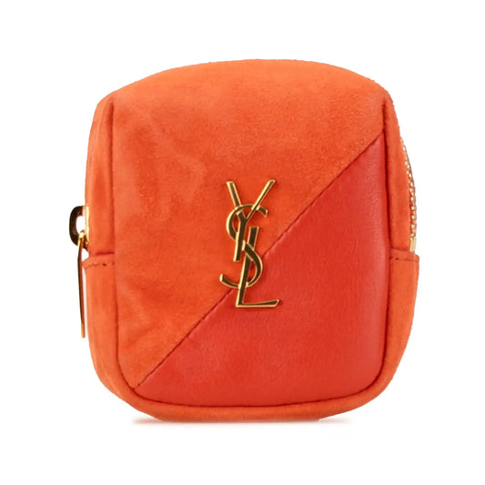 Saint Laurent Suede and Calfskin Jamie Cube Charm Coin Pouch
