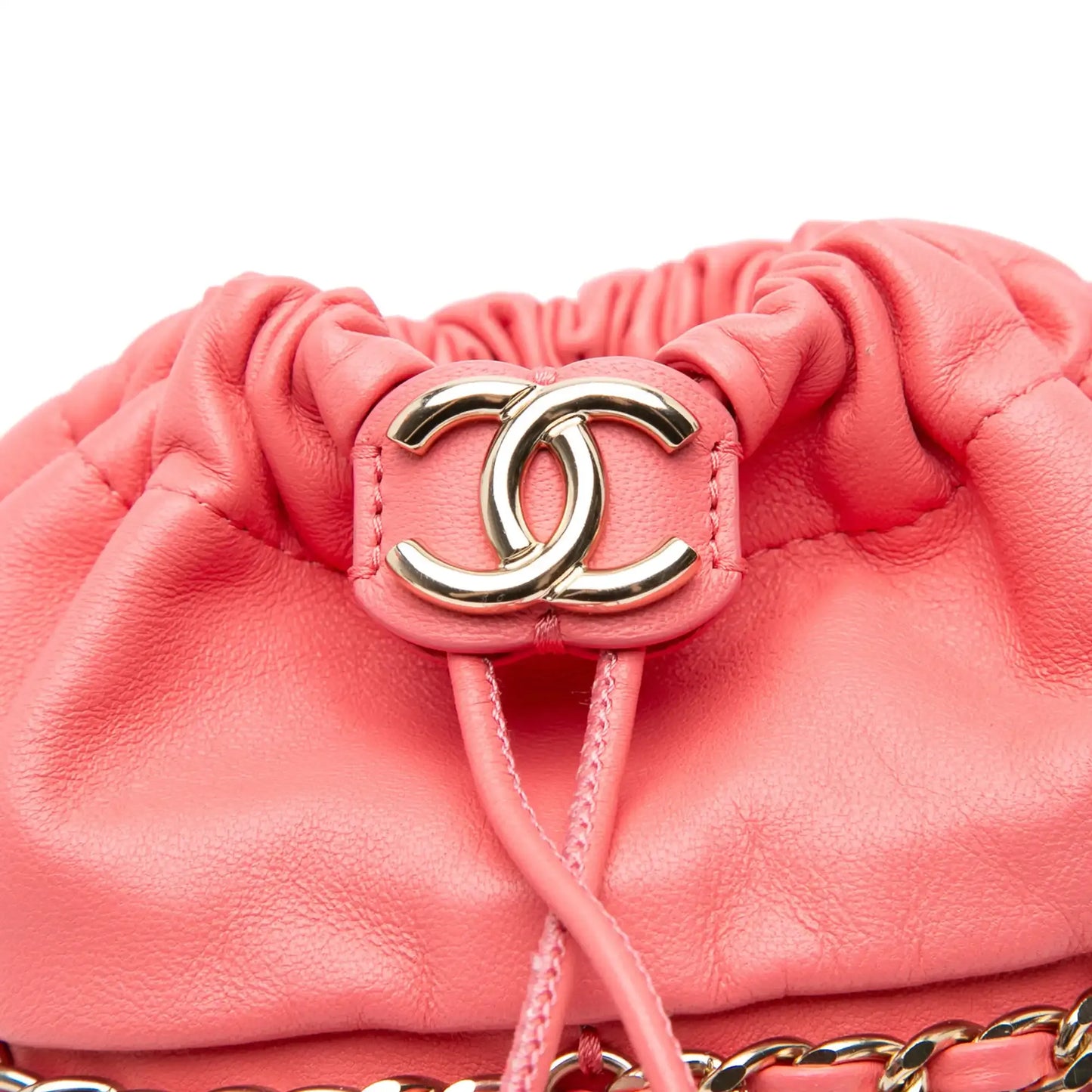 Chanel Lambskin CC Chain Frame Drawstring Bucket Bag