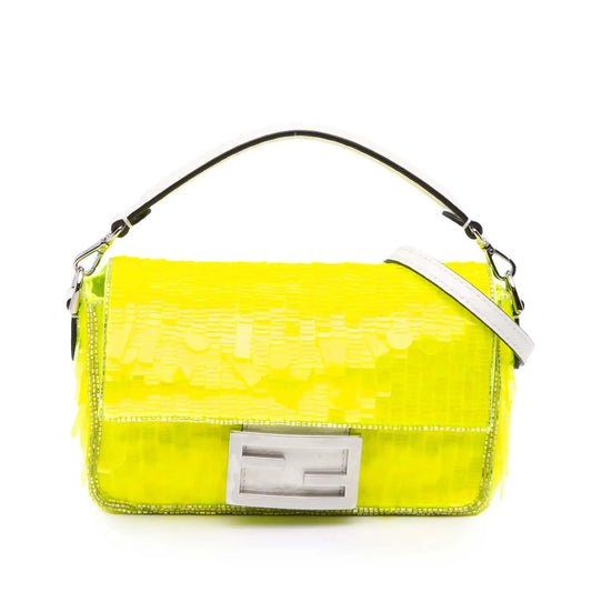 Fendi Mini Transparent Paillettes Elaphe Baguette Satchel