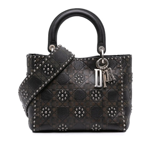 Dior Medium Calfskin Cannage Embossed Flower Studded Supple Lady