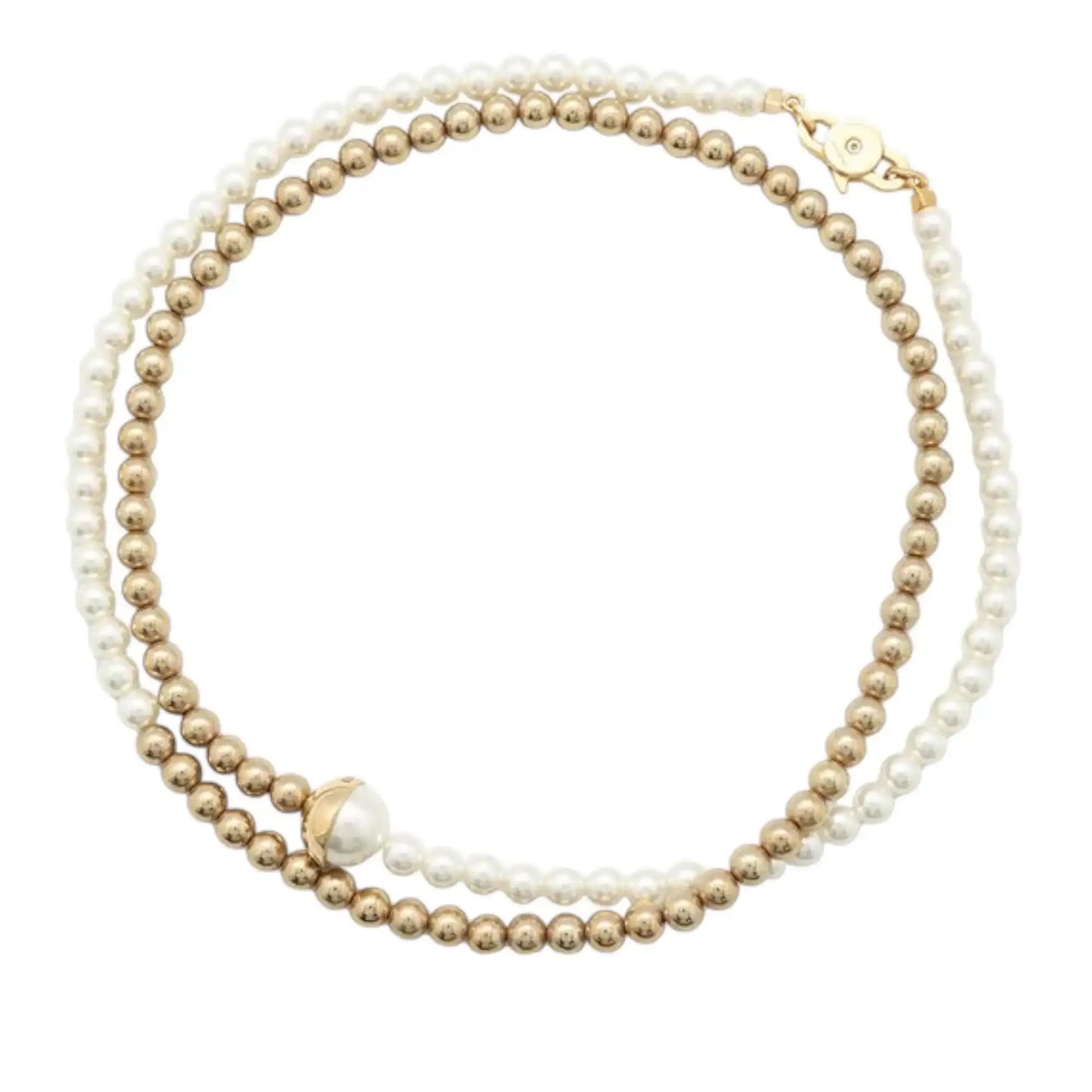 Miu Miu Gold Plated Faux Pearl Long Necklace