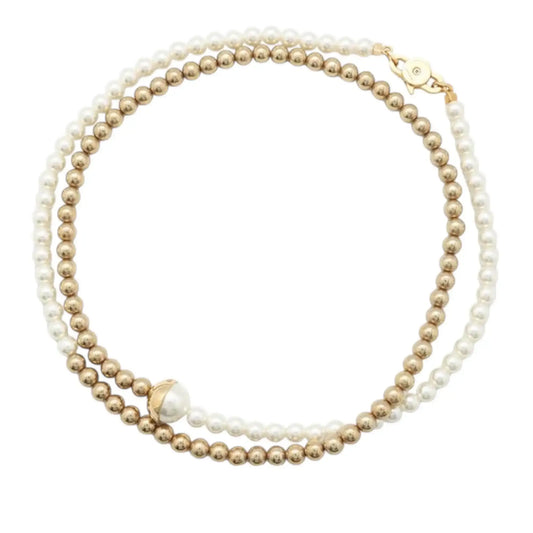 Miu Miu Gold Plated Faux Pearl Long Necklace