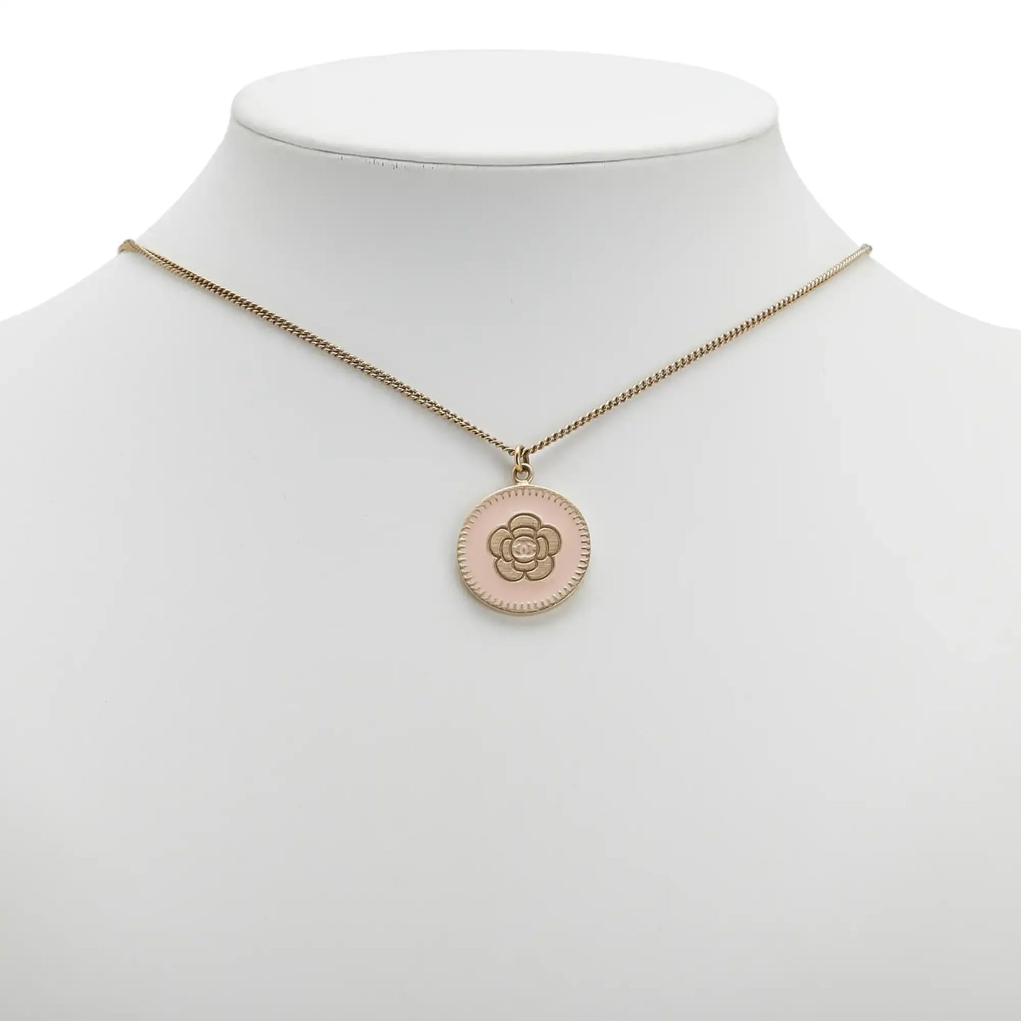 Chanel Gold Plated Enamel Camelia Pendant Necklace