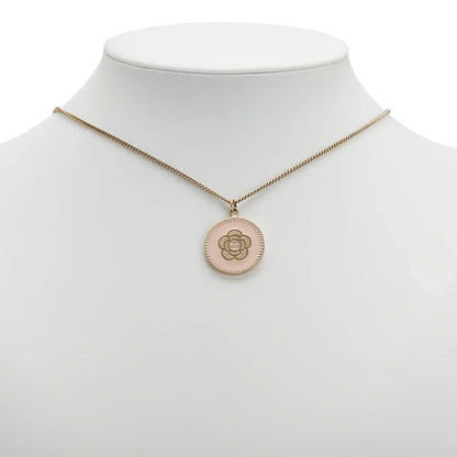 Chanel Gold Plated Enamel Camelia Pendant Necklace