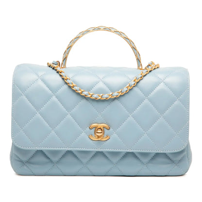 Chanel CC Quilted Lambskin Metal Twist Top Handle Flap