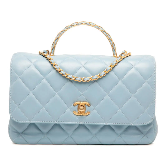 Chanel CC Quilted Lambskin Metal Twist Top Handle Flap