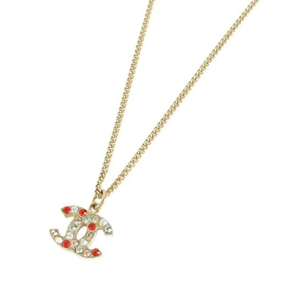 Chanel Gold Plated CC Rhinestones Pendant Necklace