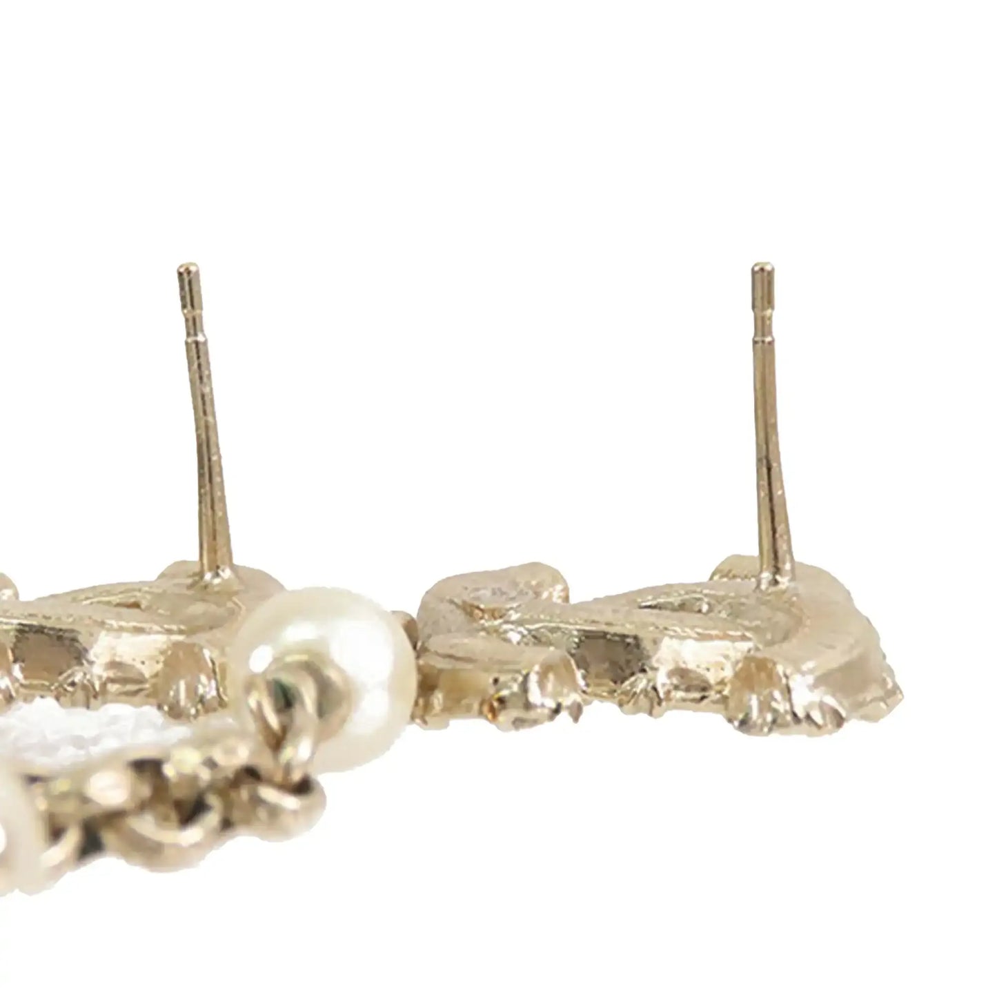Chanel Gold Plated Faux Pearl CC Dangle Bullet Back Earrings