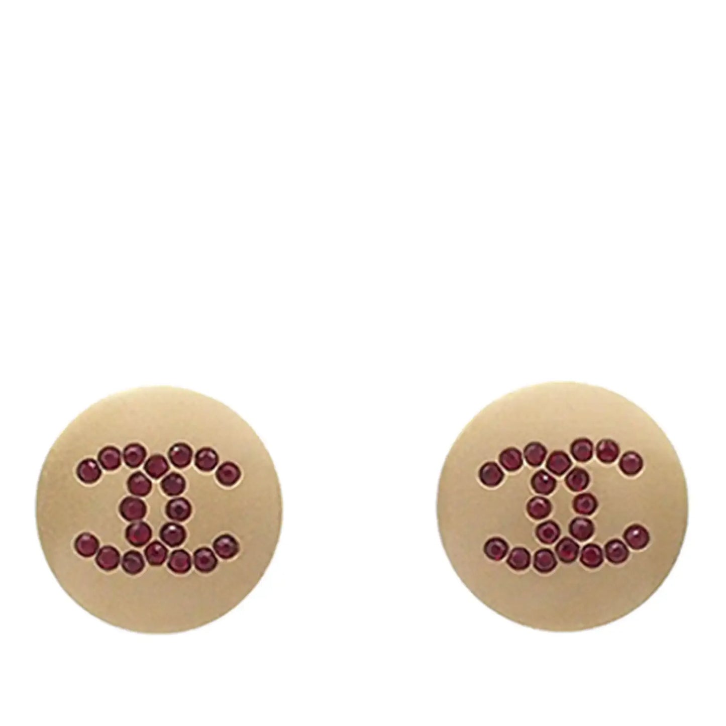Chanel Gold Plated CC Rhinestone Round Push Back Earrings