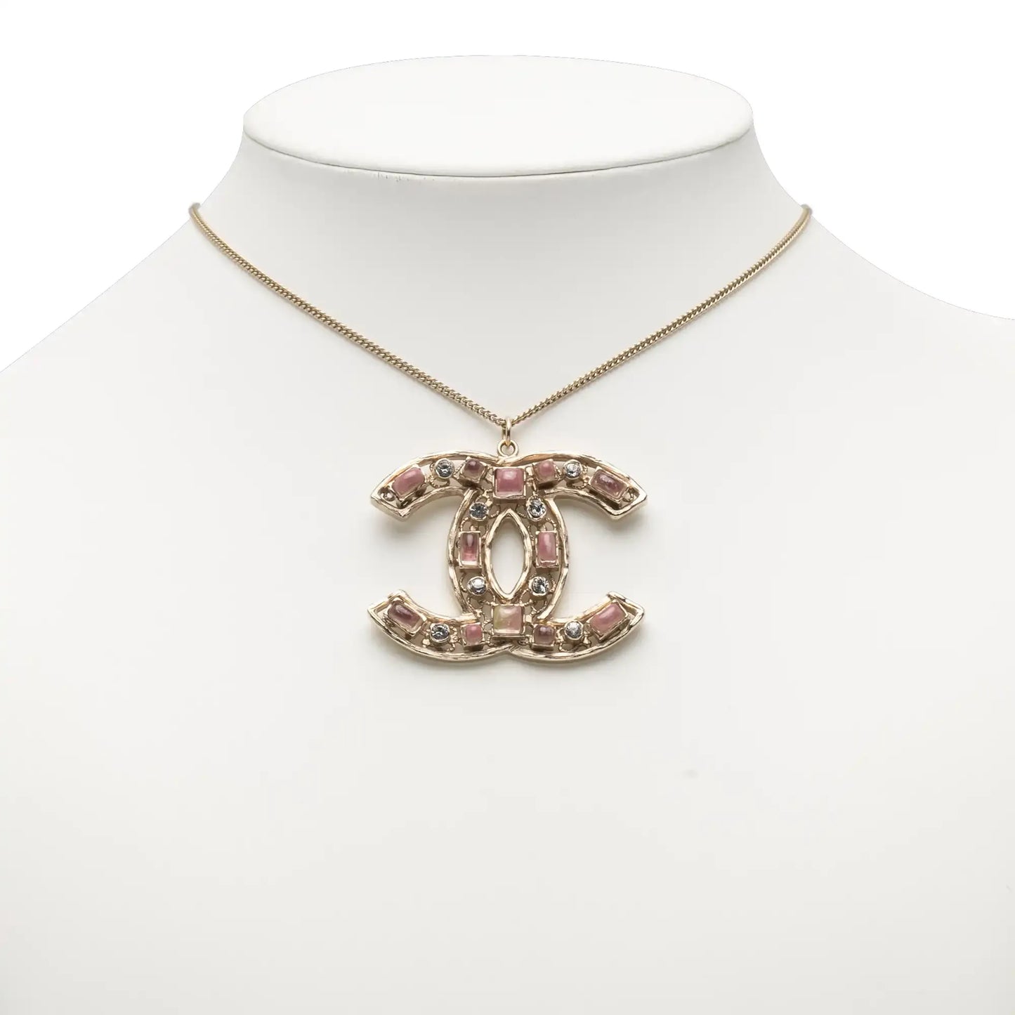 Chanel Gold Plated CC Crystals Pendant Necklace
