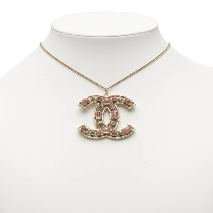 Chanel Gold Plated CC Crystals Pendant Necklace