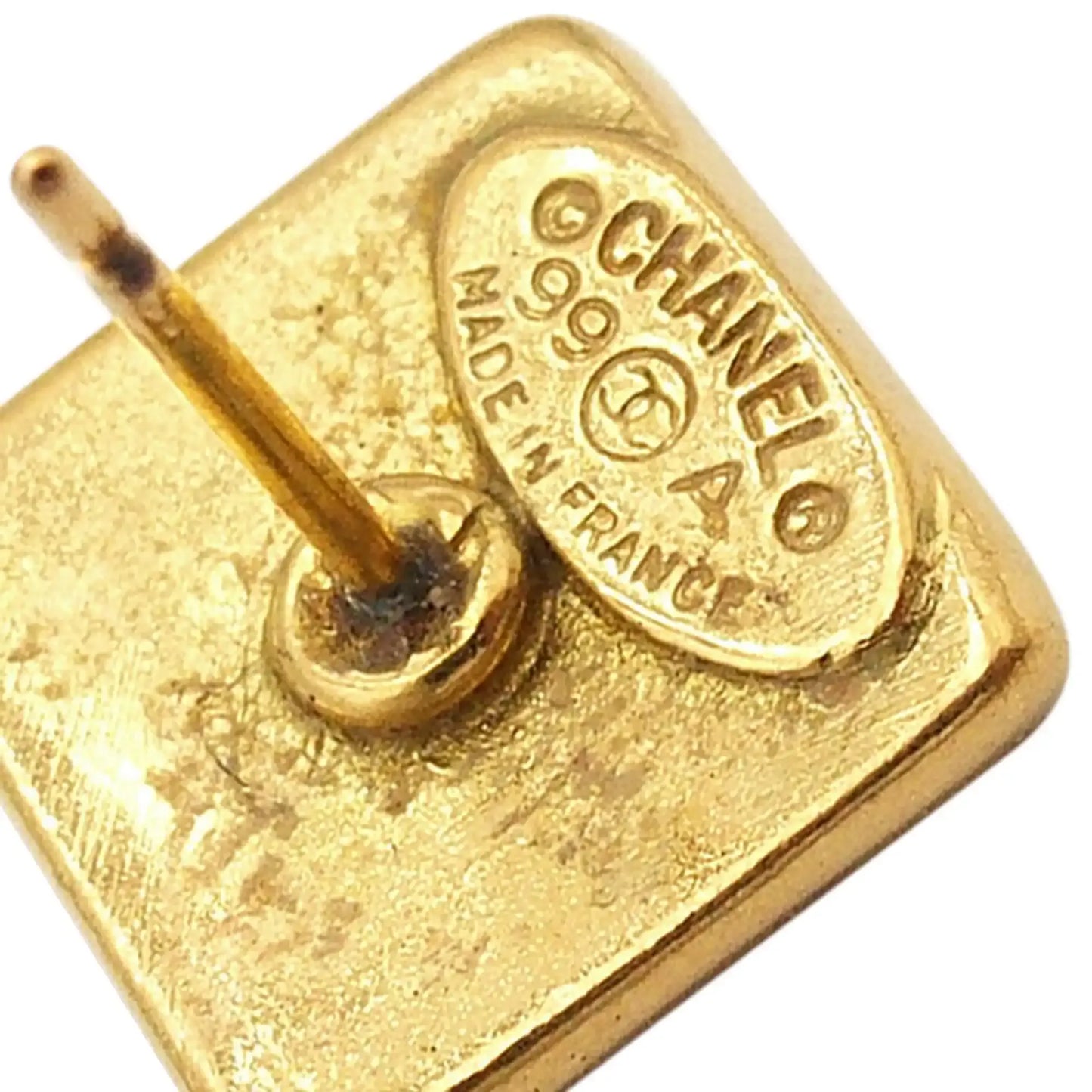 Chanel Gold Plated Logo Bullet Back Earrings