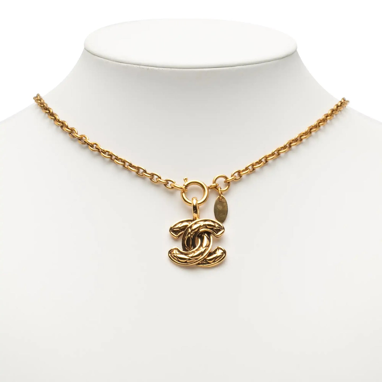 Chanel Gold Plated Quilted CC Pendant Necklace