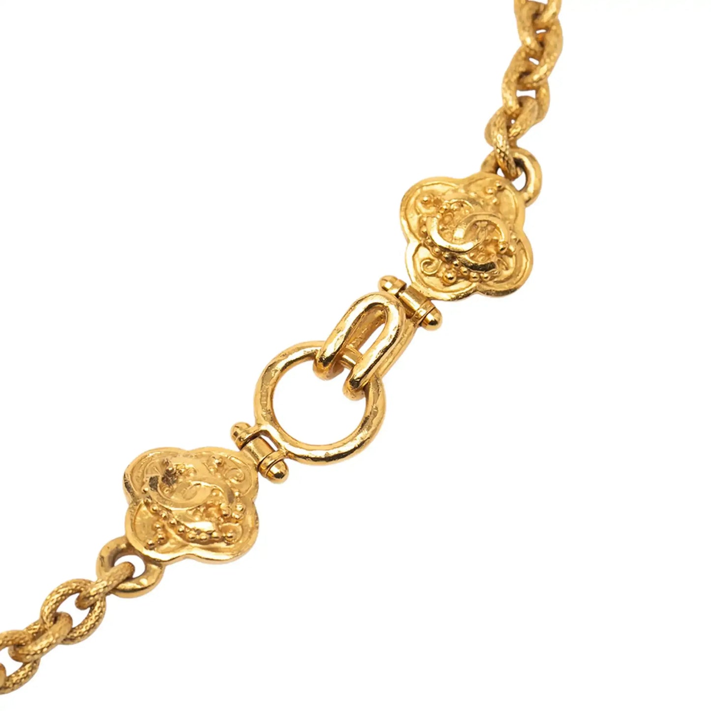 Chanel Gold Plated CC Arabesque Clover Pendant Necklace