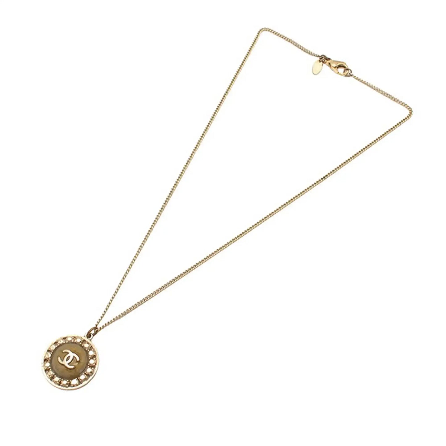 Chanel CC Gold Plated Round Pendant Necklace