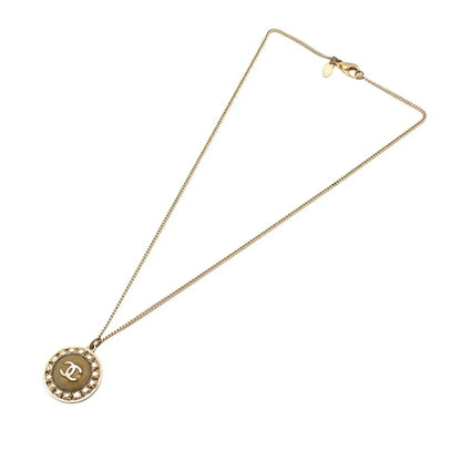 Chanel CC Gold Plated Round Pendant Necklace