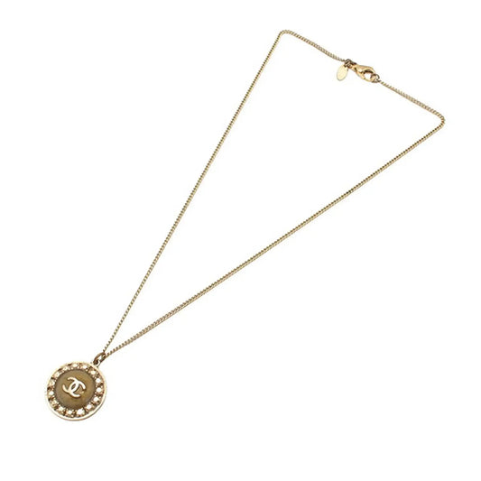 Chanel CC Gold Plated Round Pendant Necklace
