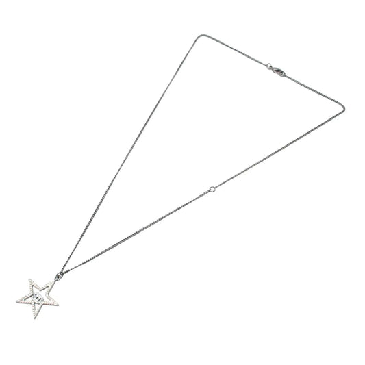 Chanel CC Silver Plated Star Crystal Pendant Necklace